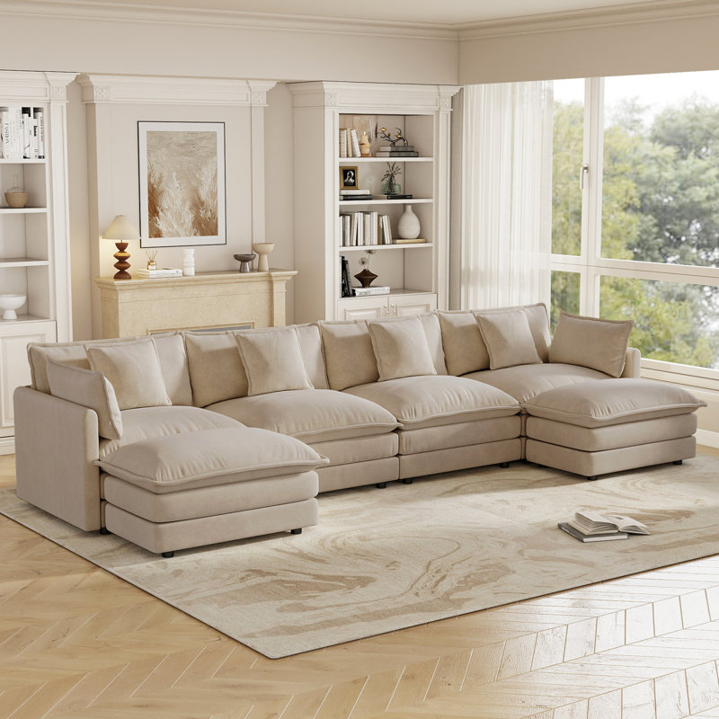 Canapé en forme de U avec repose-pieds, canapé Cloud 4 Seather, tissu chenille, pour petits espaces de vie, facile à assembler