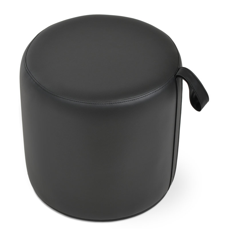 Celine Pouf-Stool With Handle, Black Faux Leather