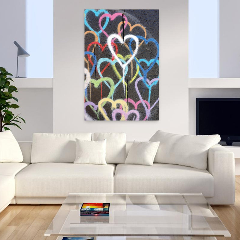 Graffiti, cœurs, art abstrait coloré, architecture urbaine contemporaine, H 48 po x l 32 po