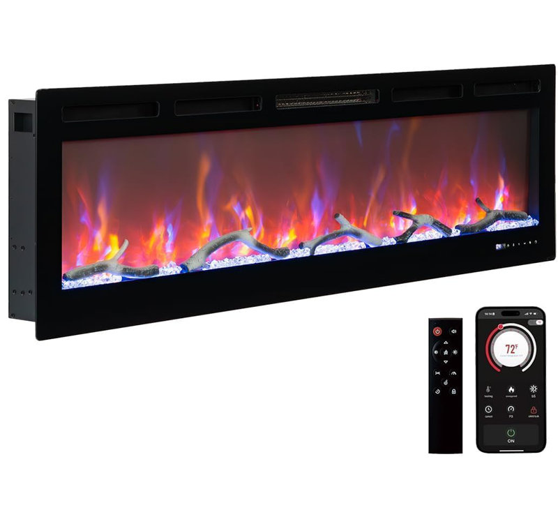 88" In-Wall Electric Fireplace, Smart WiFi Recessed Fireplace with Dual Heat 750w/1500w, Adjustable Flame Colors, Touch Screen, Timer, Smart Home Fireplace for Living Room, Bedroom