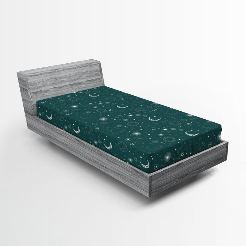Microfiber Fitted Sheet, Twin XL Fitted Sheet, Petrol Blue Damask