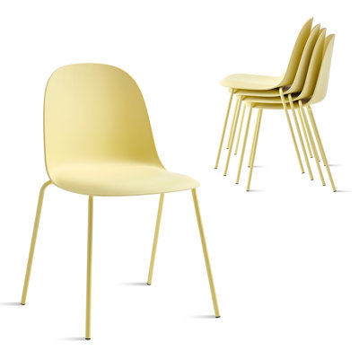 Kyoto Minimalist Industrial Stackable Plastic Dining Chair with Metal Leg, Quick Assembly, Suitable for Indoor and Outdoor Cafes and Restaurants (Set of 4)