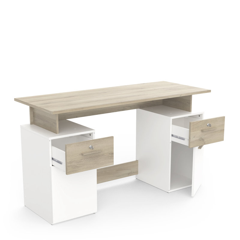 Fidencia Computer Writing Desk With Storage, 77cm H x 135cm W x 55cm D, White/Oak