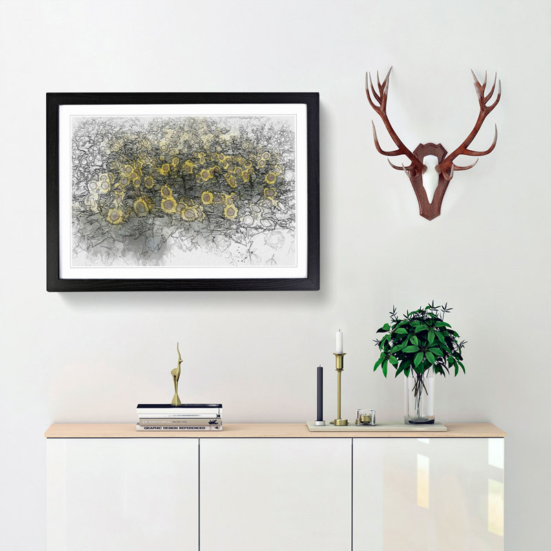 Field of Yellow Sunflowers - Picture Frame Graphic Art Print, 35cm H x 50cm W x 2cm D, Black