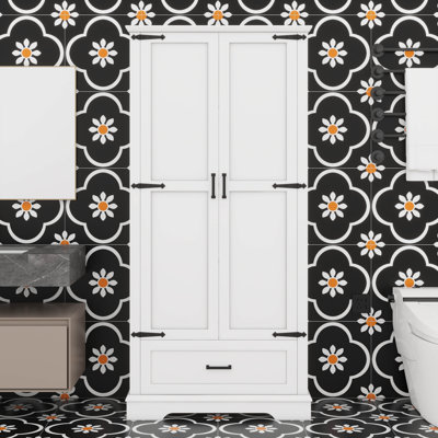 Grande armoire de rangement pour salle de bain, armoire autoportante avec deux portes et un tiroir, tablette réglable, panneau de fibres à densité moyenne