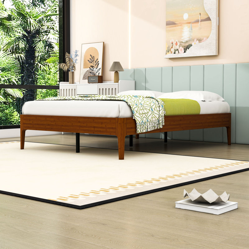 Bamboo Platform Bed with Metal Support and Underbed Storage, Full, Brown