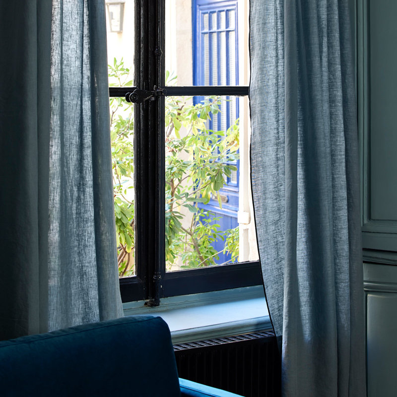 Carlina Linen Semi Sheer Curtain Single Panel, Width 144 x Drop 280cm, Blue Green