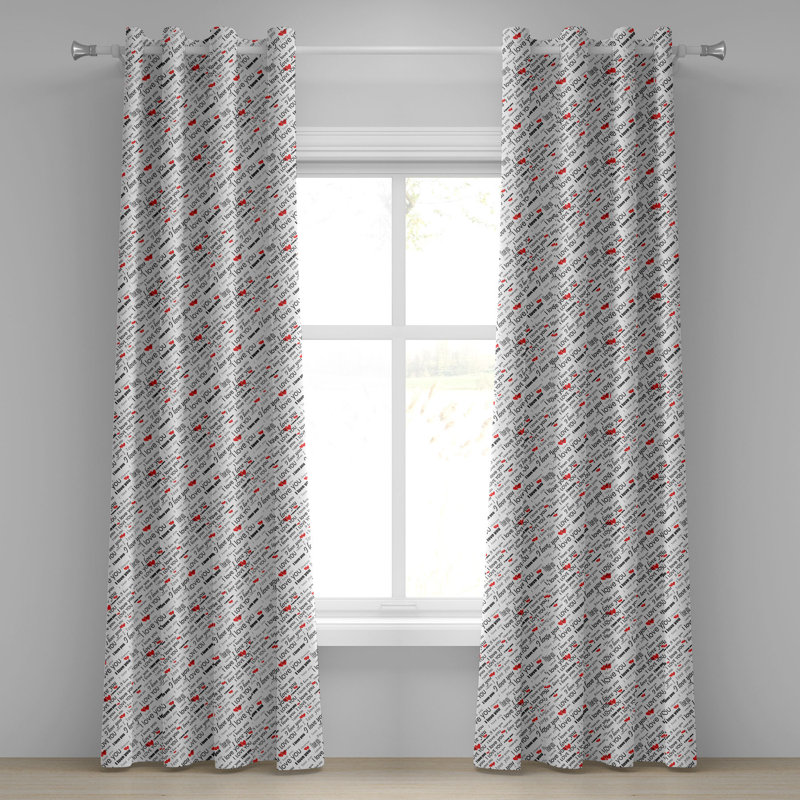 Rideaux décoratifs pour fenêtre à 2 panneaux East Urban Home I Love You, 50 po x 96 po, rouge blanc noir, L 50 po x L 108 po