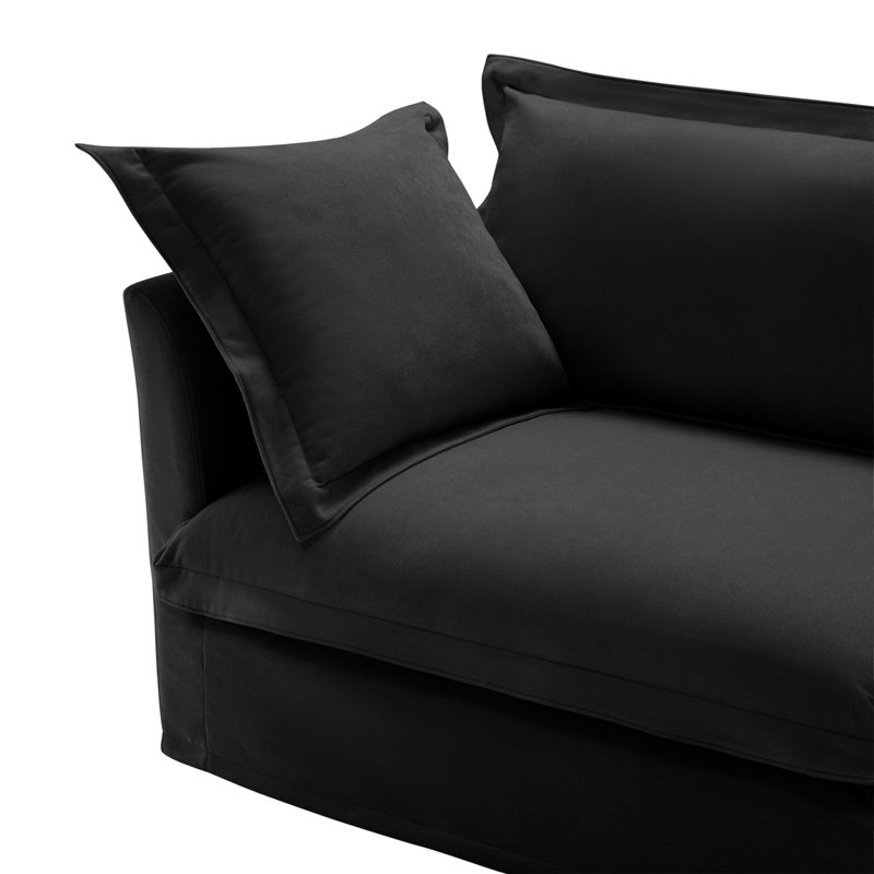 Canapé, repose-pieds en chenille, 3, Chenille noir, H 34,6 po x l 120 po x P 33 po