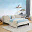 Structure de lit double tapissier pleine grandeur avec 2 tiroirs de rangement, canapé-lit réglable en velours, beige-111962415