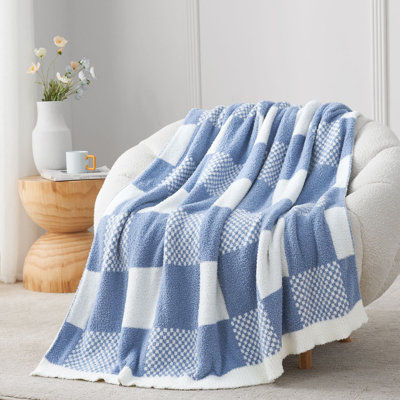 Reversible Plaid Knit Throw Blanket Lightweight Decorative Throw For Couch Or Bed