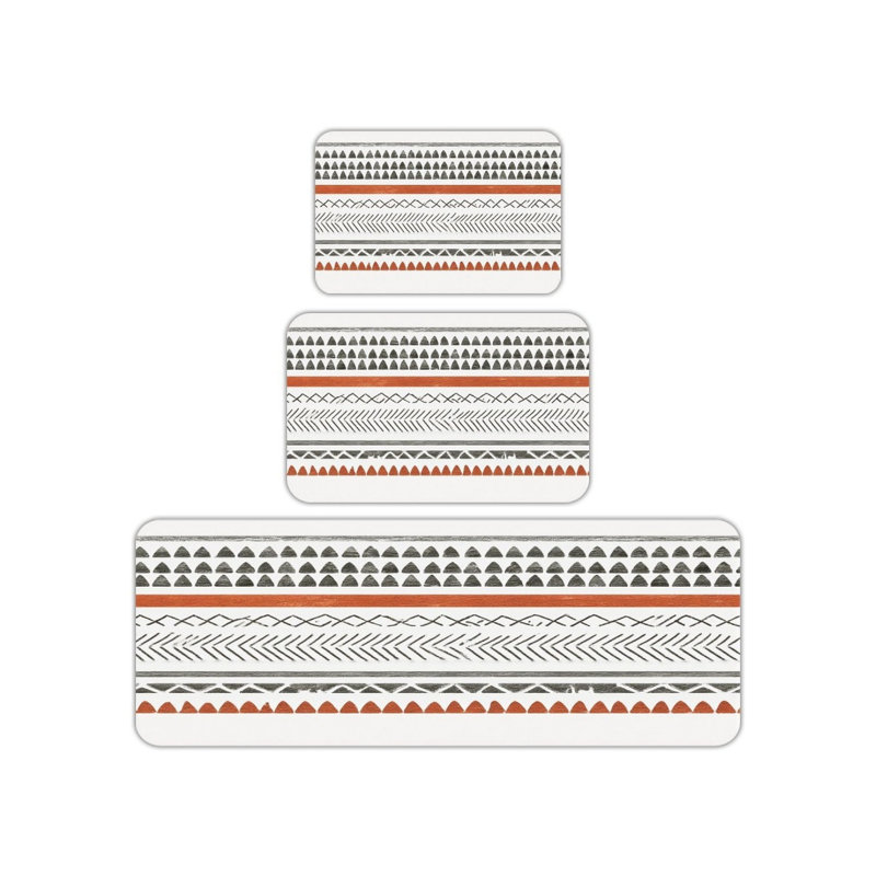 Set of 3 Aztec Stripe Kitchen Mat Set Kitchen, Balcony,Terracotta Grey White