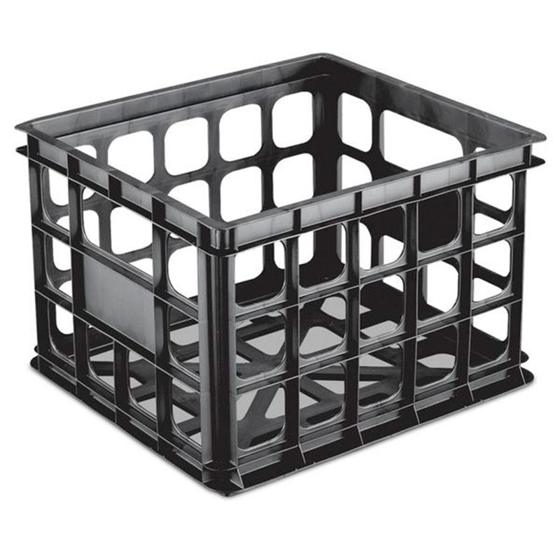 Sterilite Storage Crate, Stackable Plastic Bin Open Basket with Handles, 6, Black