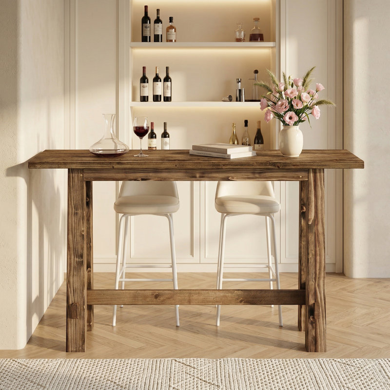 Table de bar à hauteur de comptoir de 63 po en bois massif avec pieds robustes, grande table de salle à manger pour bar de cuisine et de maison