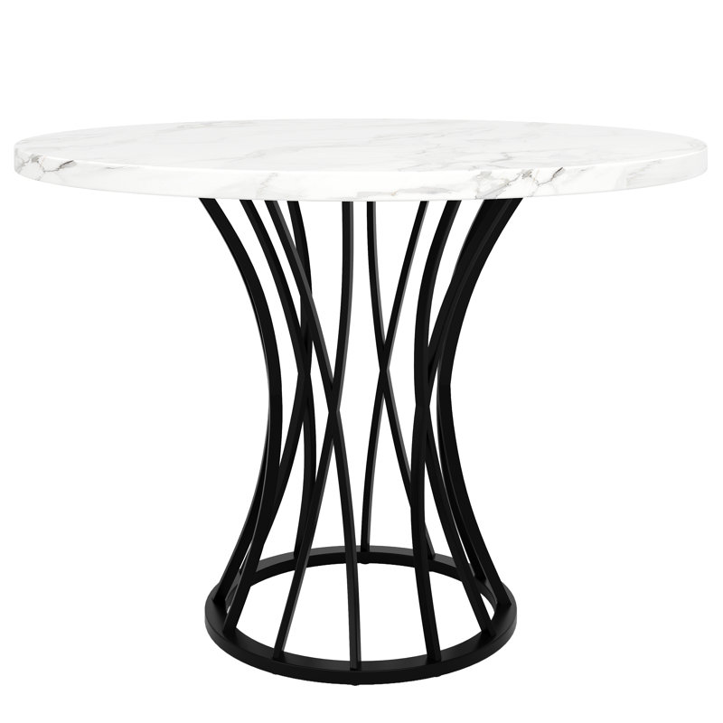 Round Metal Base Dining Table, Black