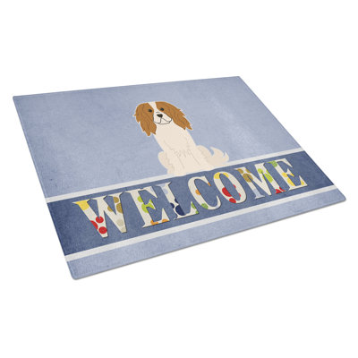 Caroline's Treasures Welcome Dog Glass Cavalier Spaniel Cutting Board