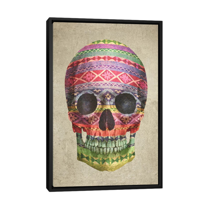 «Skull» par Terry Fan - impression sur toile tendue, H 26 po x l 18 po x P 1,5 po, Toile avec cadre noir, Pas de tapis