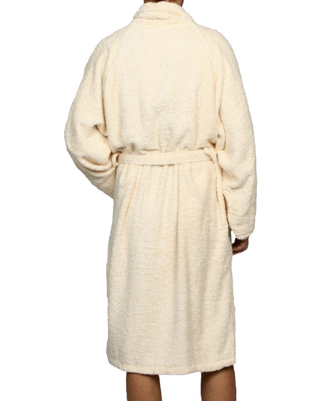 100% Cotton Terry Cloth Gender Neutral Mid-Calf Bathrobe with Pockets, Ivory, M