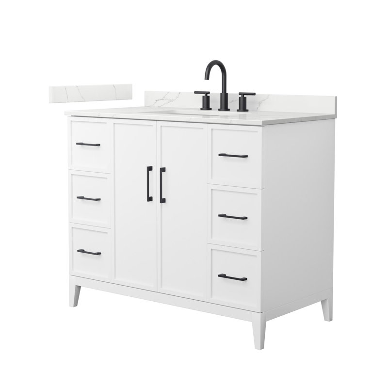 Elan 42'' Single Bathroom Vanity with Quartz Top, White, 8" Center, Matte Black