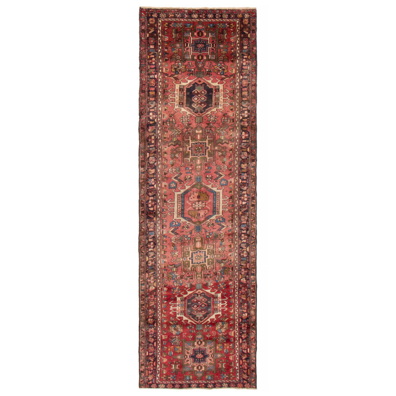 Tapis de couloir unique en laine de style années 1990 3 pi 4 po x 10 pi 10 po Idom