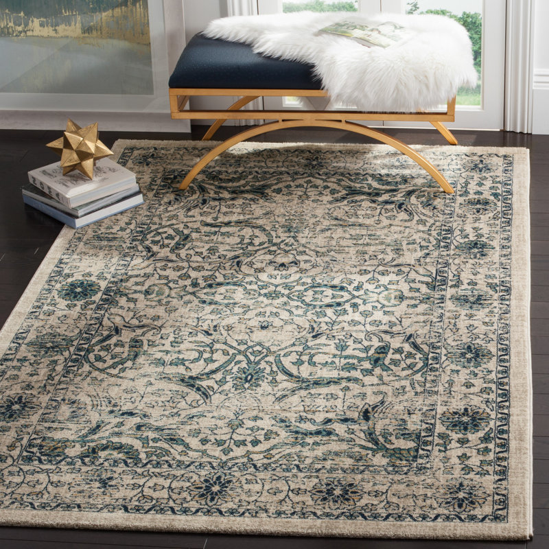 Tapis oriental beige / bleu Osakis, Rectangle de 10 pi x 14 pi