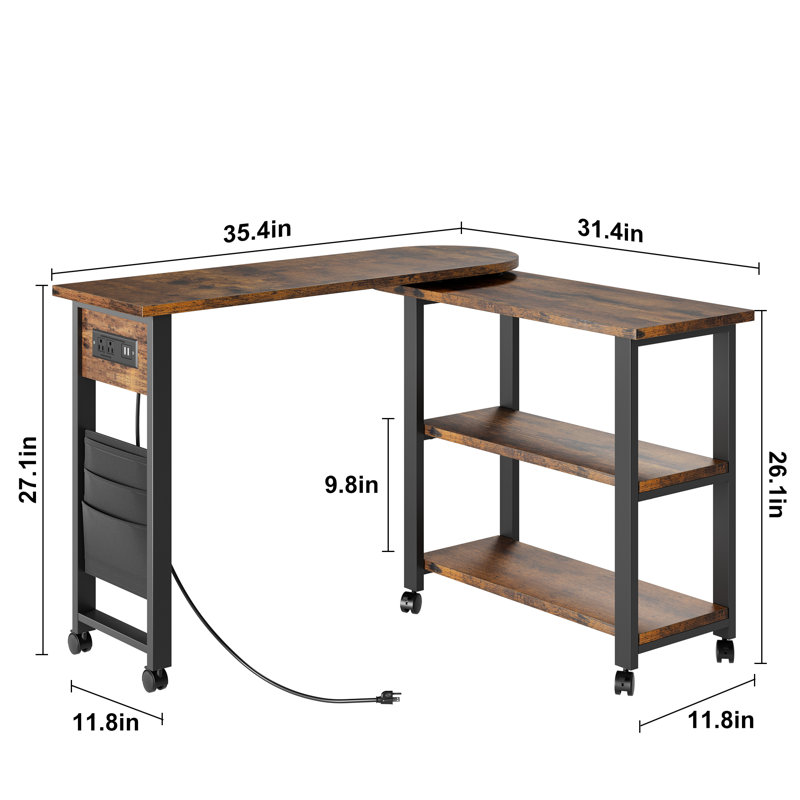 Sofa Table 360°rotating Tabletop 2-tier End Table