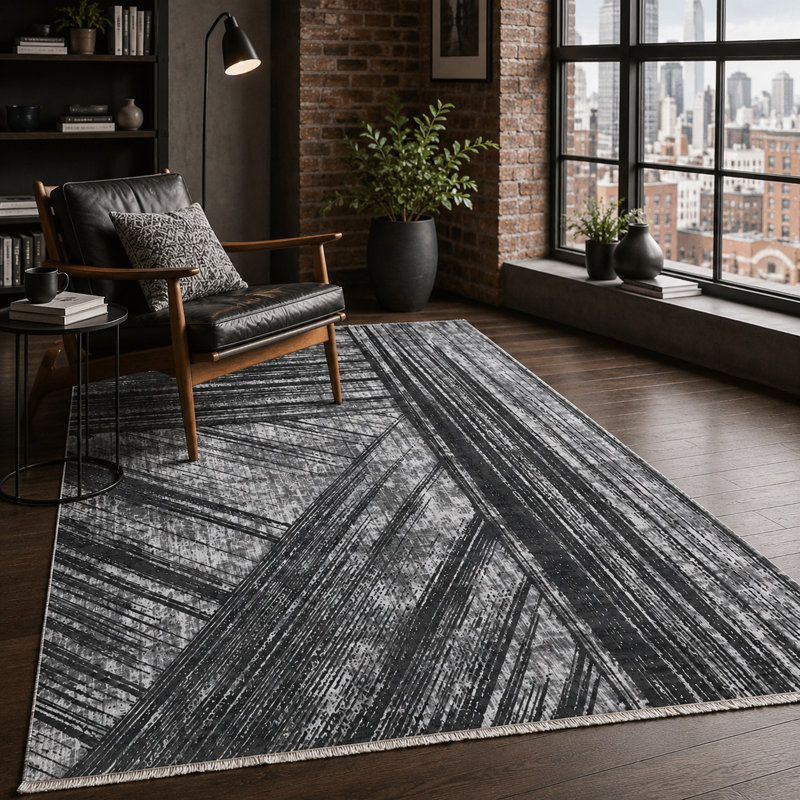 Abstract Cotton and Chenille Flatweave Area Rug, 200 cm round