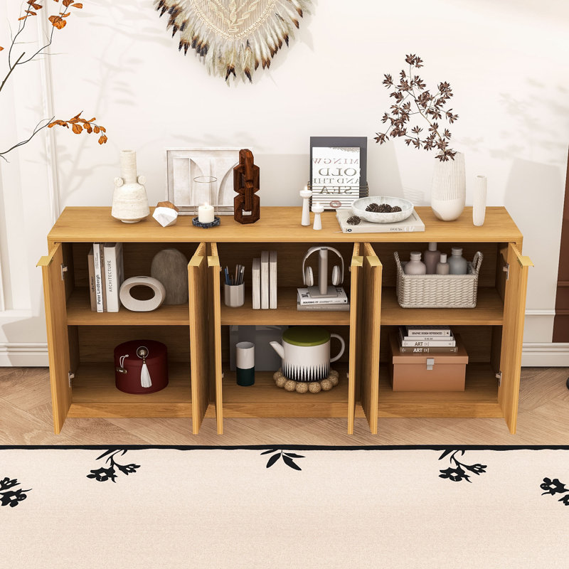 Modern Wave Design 6-Door Sideboard Buffet Cabinet with Spacious Storage, Natural