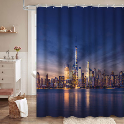 New York City Manhattan Sunset Skyline Shower Curtain with 12 Hooks