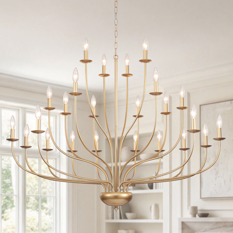 24-Light 47.24''W Large Dimmable Traditional/Classic Candle Style Chandelier For Living Room Dining Room, Gold, 24