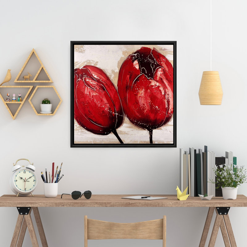 Deux tulipes rouges sur toile - chambre à coucher rouge, art mural