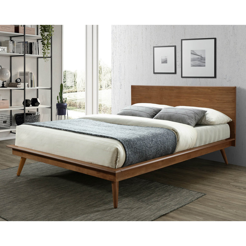 Mobilier de chambre moderne en bois brun avec lit plateforme moderne et élégant, Grand lit