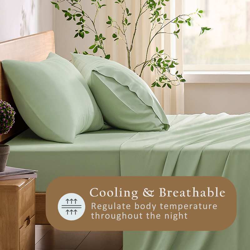 TOSMO Bamboo Viscose Pillow Case 2 Pack Breathable & Cooling, California King Pillowcase Pack, Light Green