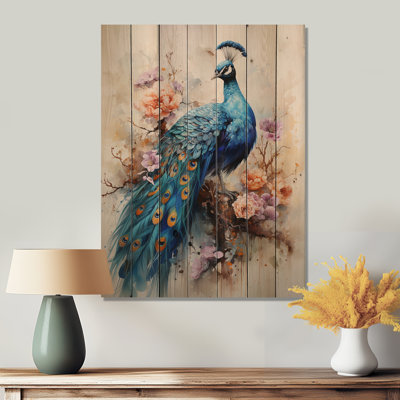«Blue Coral Indian Art Dancing Peacock II» sur bois