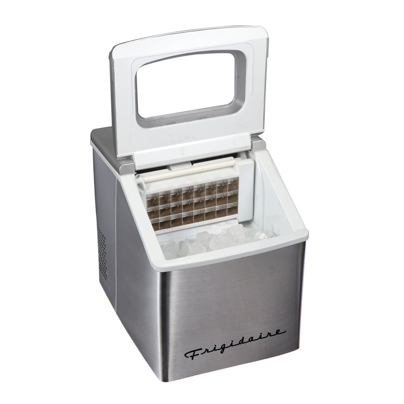 Frigidaire Countertop Stainless Steel Ice Maker with Transparent Window, Clear Ice Cube Maker, 40 lbs., Stainless