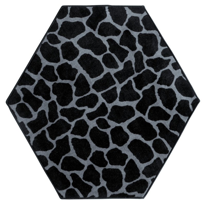 Tapis noir / gris Giraffe pour salon, salle à manger, cuisine, chambre à coucher, enfants, Hexagone 8 pi