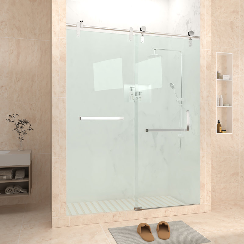 56-60'' W X 76'' H Single Sliding Frameless Shower Door with Clear Glass, Chrome