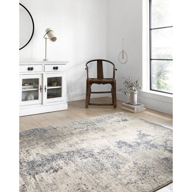 Eleanore Abstract Natural/Denim Area Rug, Rectangle 6'7" x 9'2"