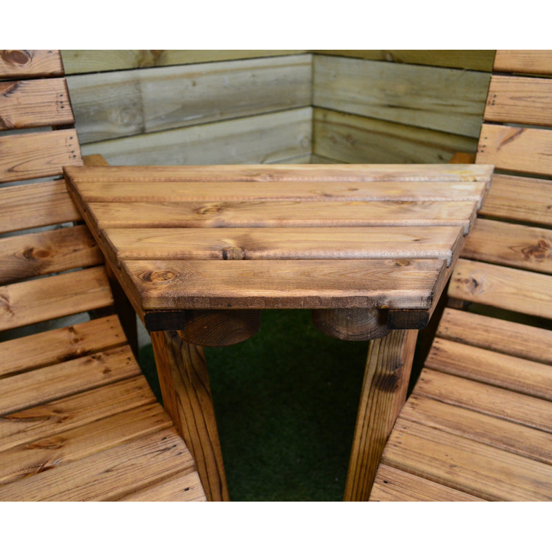 3 Seater Chunky Rustic Wooden Garden Furniture Set with Angled Tray & Burgundy Cushions