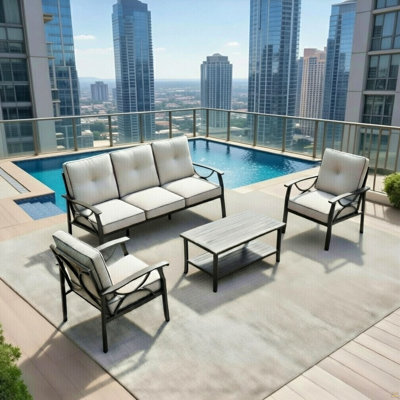 4-Piece Metal Patio Furniture Set, 5-Seat All-Weather Conversation Sofa