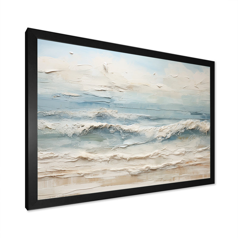 Peinture de plage côtière beige et bleue - Reproductions encadrées de plage côtière, Impression encadrée, H 24 po x l 32 po