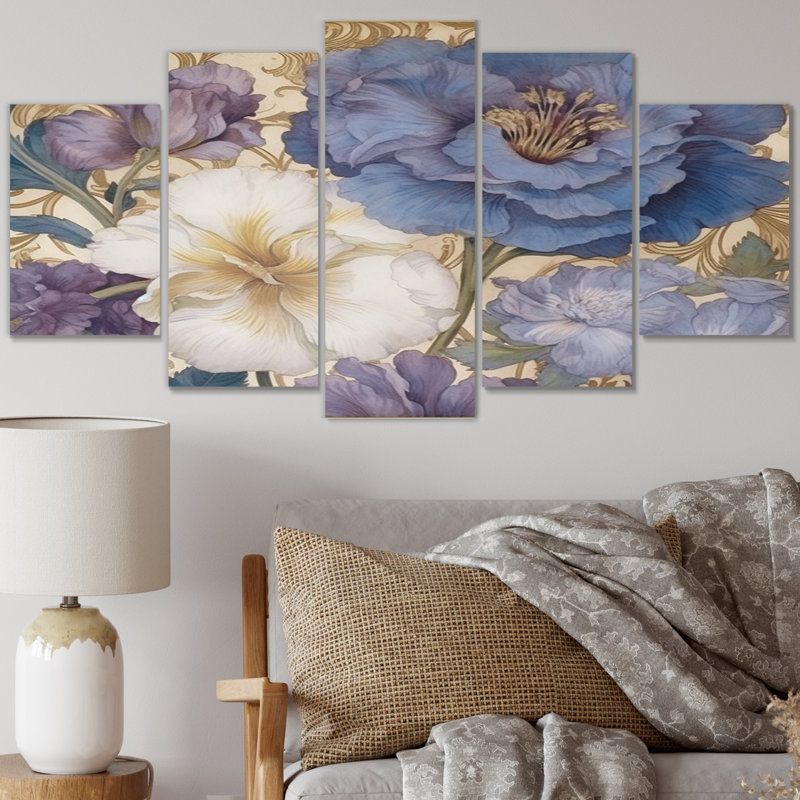 «Isabala Hibiscus Blossoming Retro Illustration - Wildflowers», reproduction sur toile - 5 panneaux