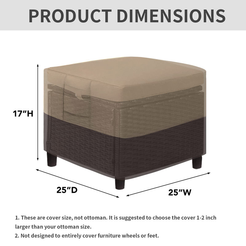 Outdoor Ottoman Cover, Waterproof Heavy Duty Patio Ottoman Cover With Padded Handles (2 Pack-25"X25"X17", Camel/Dark Brown)