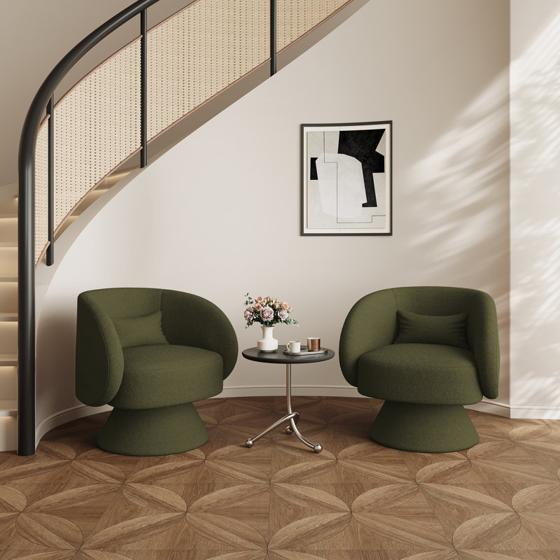 Fauteuil demi-tonneau pivotant rembourré (ensemble de 2), Ours en peluche vert