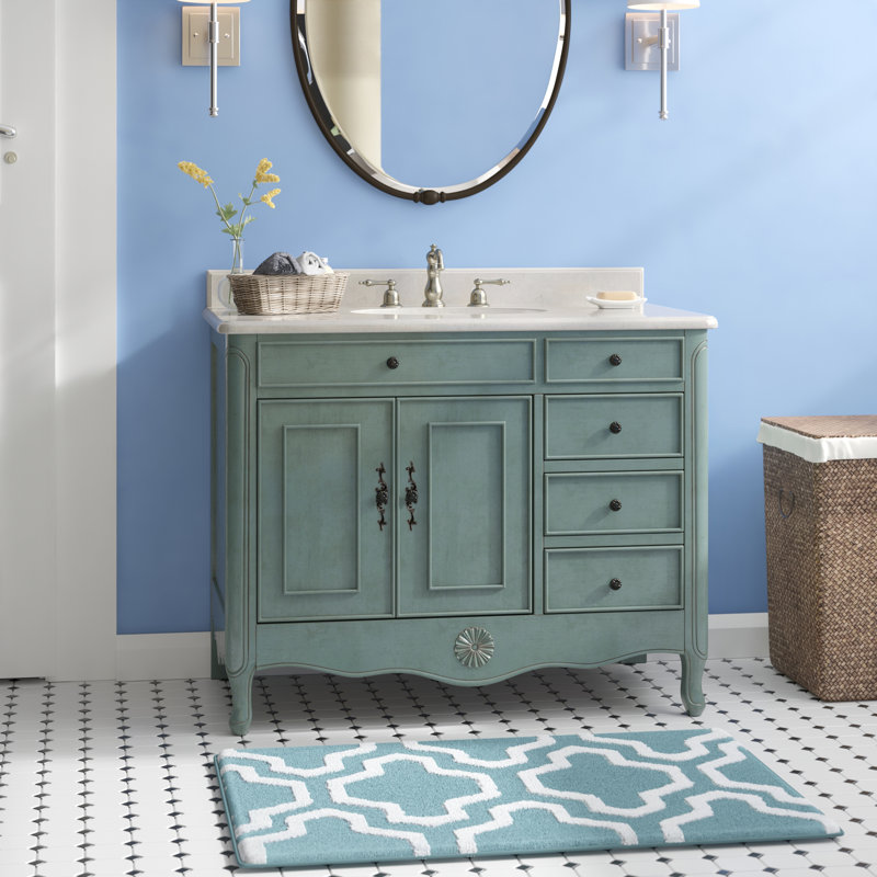 Walburn 38'' Single Bathroom Vanity with Marble Top, Distressed Vintage Blue