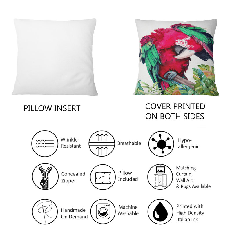 Perroquet rouge et vert - coussin décoratif traditionnel imprimé 1