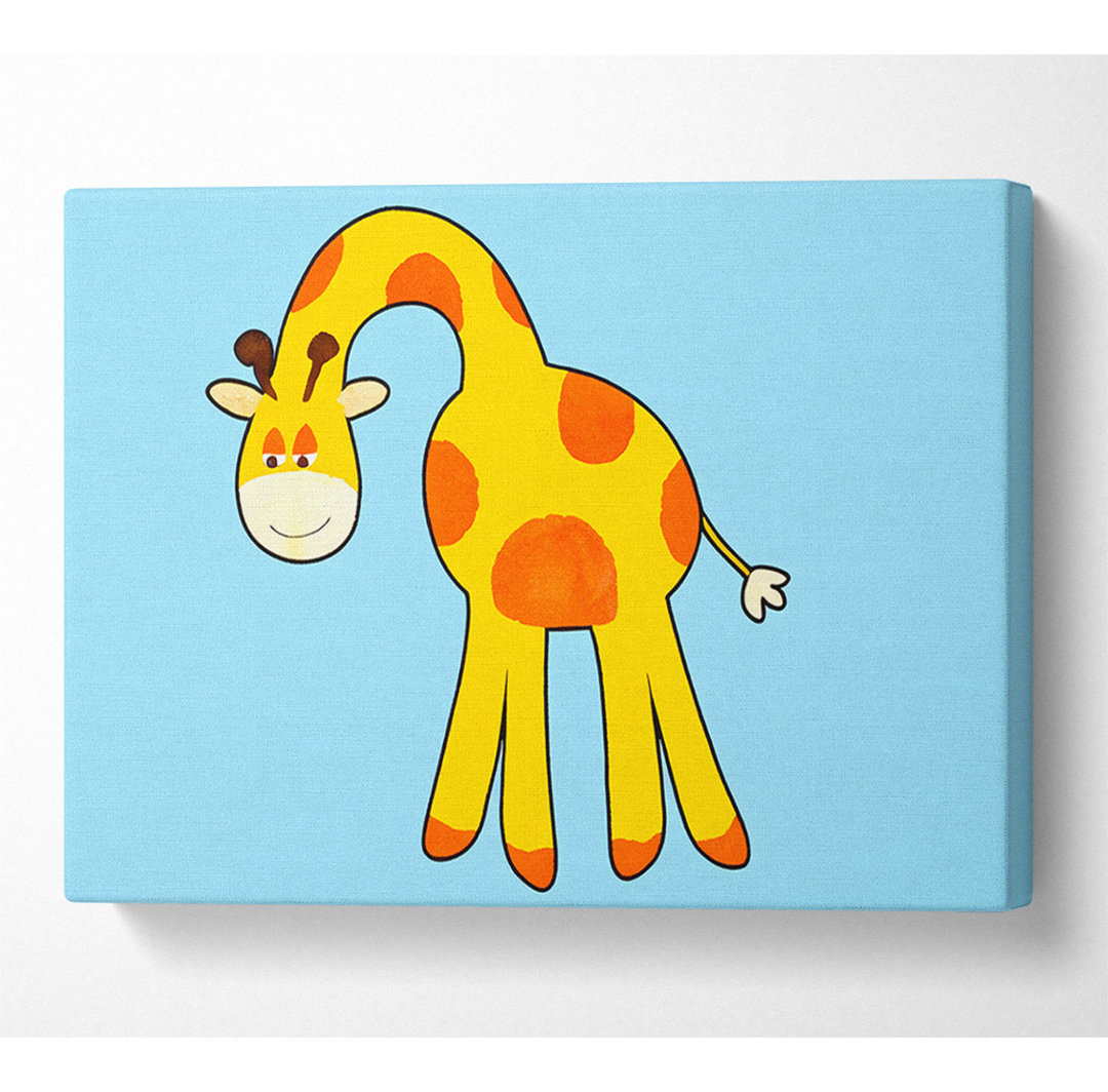 Lustige Giraffe, die auf das blaue Baby herabblickt - Leinwanddrucke auf Leinwand