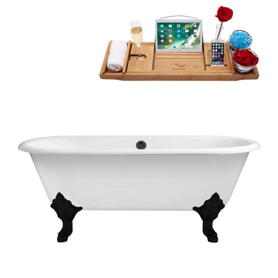 72" Streamline Clawfoot Soaking Cast Iron Bathtub