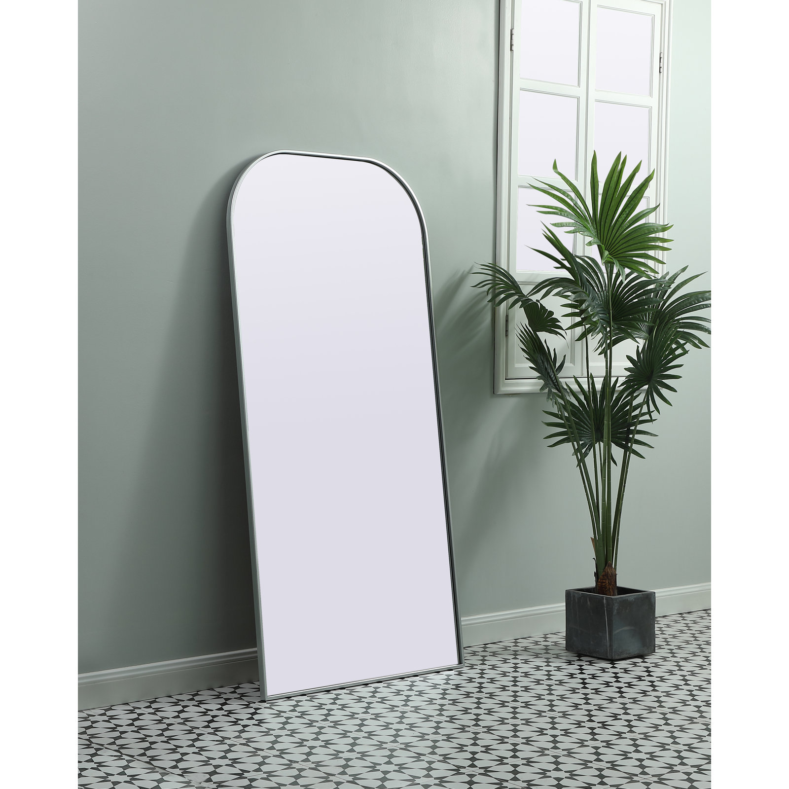 Sabine Metal Wide Arch Wall Mirror, 66" x 32", Silver