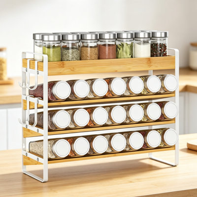 4 Tier Bamboo 27 x 35 x 12 cm Spice Seasoning Rack Organizer for Kitchen Countertop